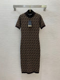 jacquard slimming stretch knit short sleeve dress