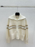 New Early Autumn Contrast Striped Lapel Knitted Long Sleeve Cardigan