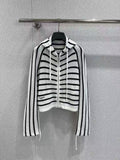 Drawstring striped wool hooded cardigan