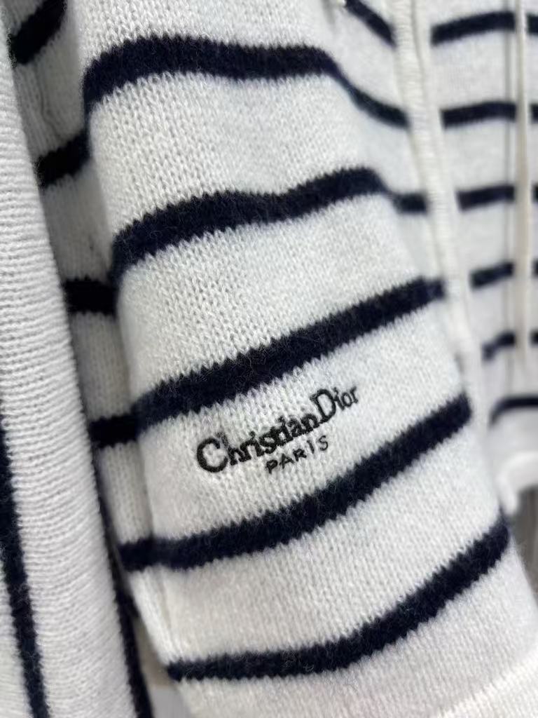 Drawstring striped wool hooded cardigan