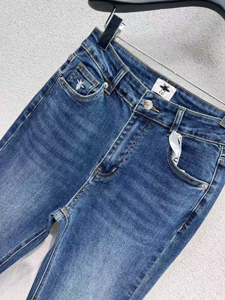 Rhinestone-embellished, slightly flared denim trousers