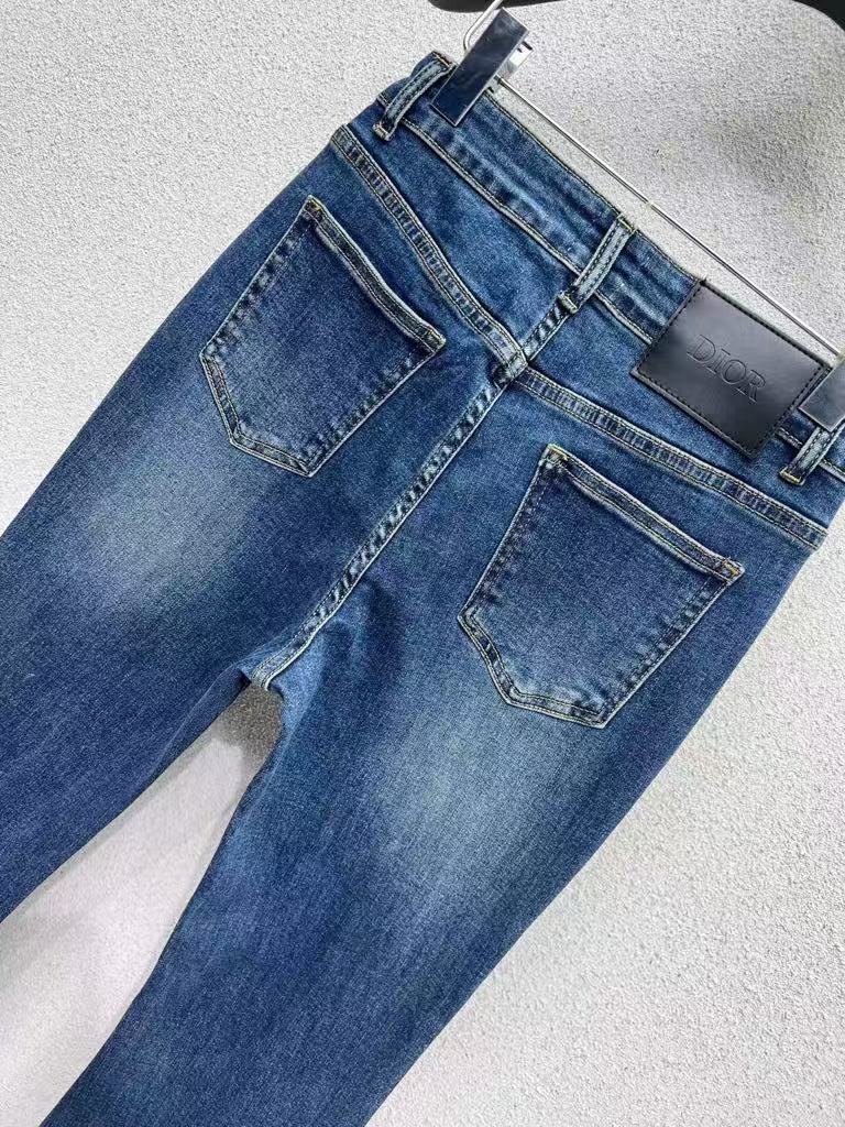 Rhinestone-embellished, slightly flared denim trousers
