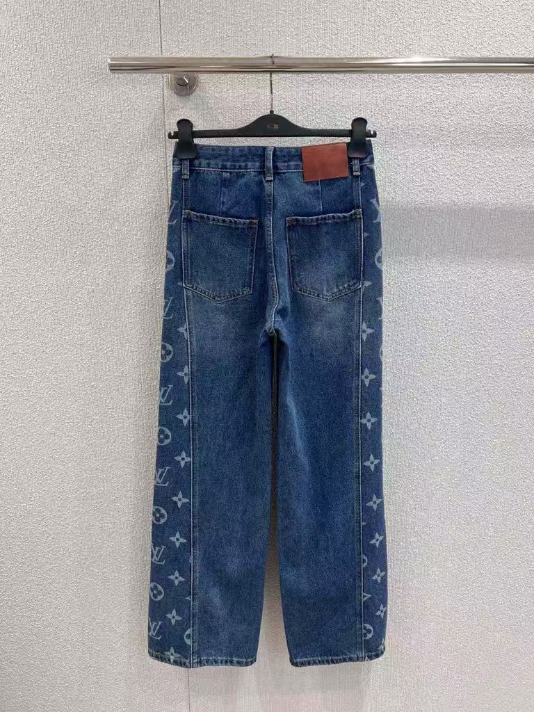 New Fall/Winter Retro Denim Laser Printed Wide-Leg Pants