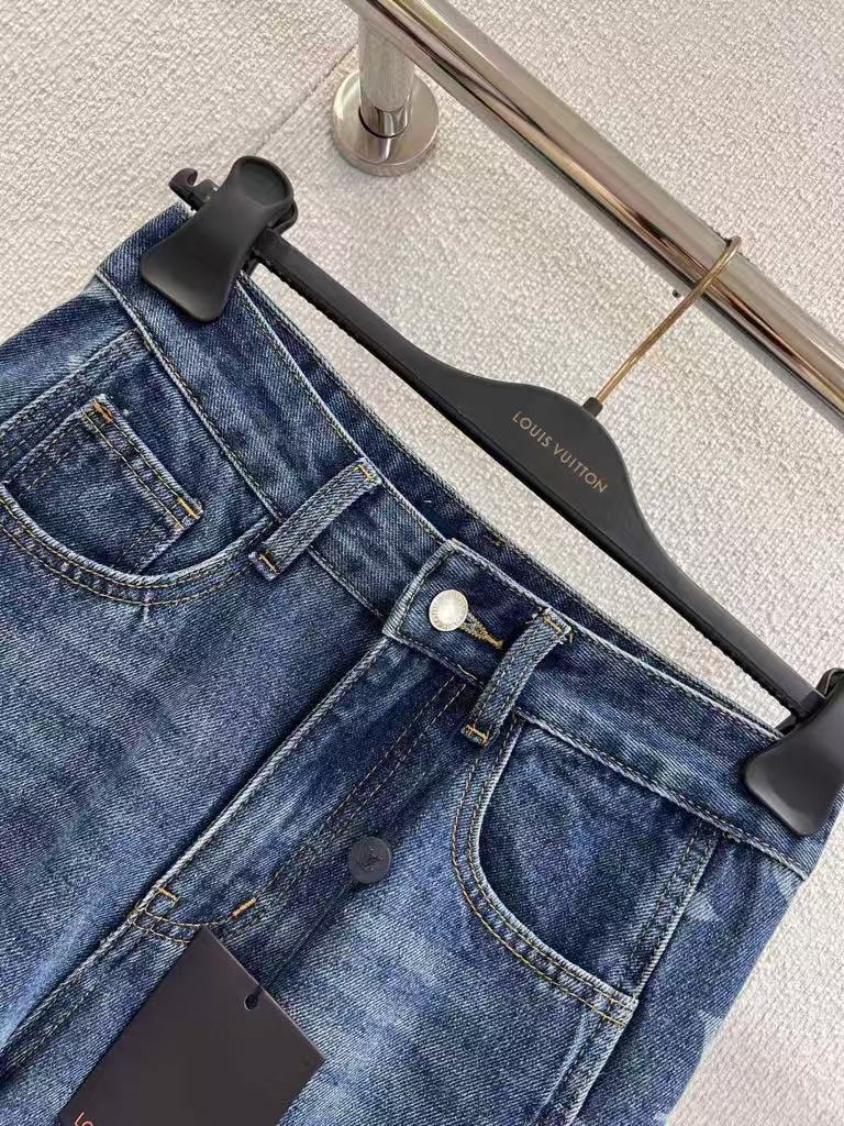 New Fall/Winter Retro Denim Laser Printed Wide-Leg Pants