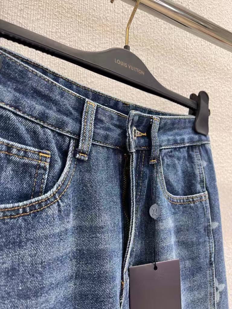 New Fall/Winter Retro Denim Laser Printed Wide-Leg Pants