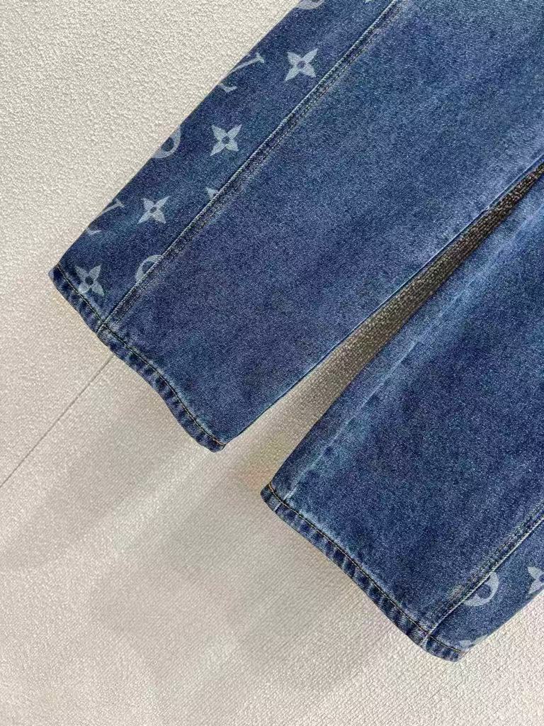 New Fall/Winter Retro Denim Laser Printed Wide-Leg Pants
