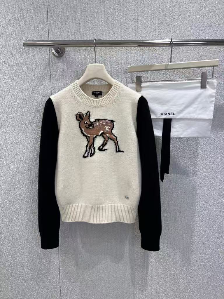 Deer Jacquard Pure Wool Color Block