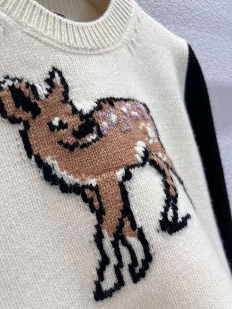 Deer Jacquard Pure Wool Color Block