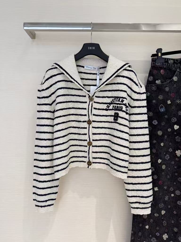 25FW New Collection Lapel Collar Striped Cardigan