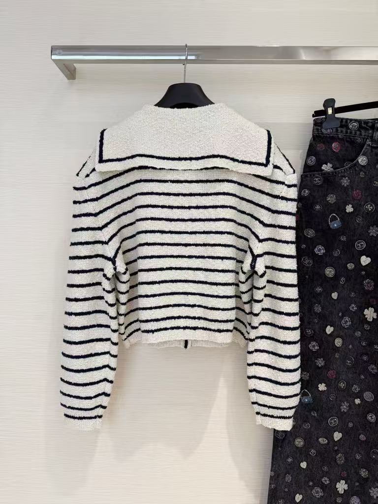25FW New Collection Lapel Collar Striped Cardigan