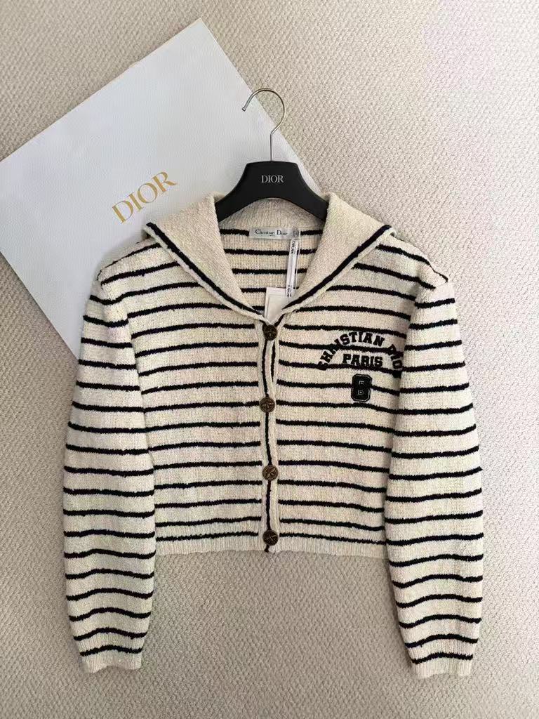 25FW New Collection Lapel Collar Striped Cardigan