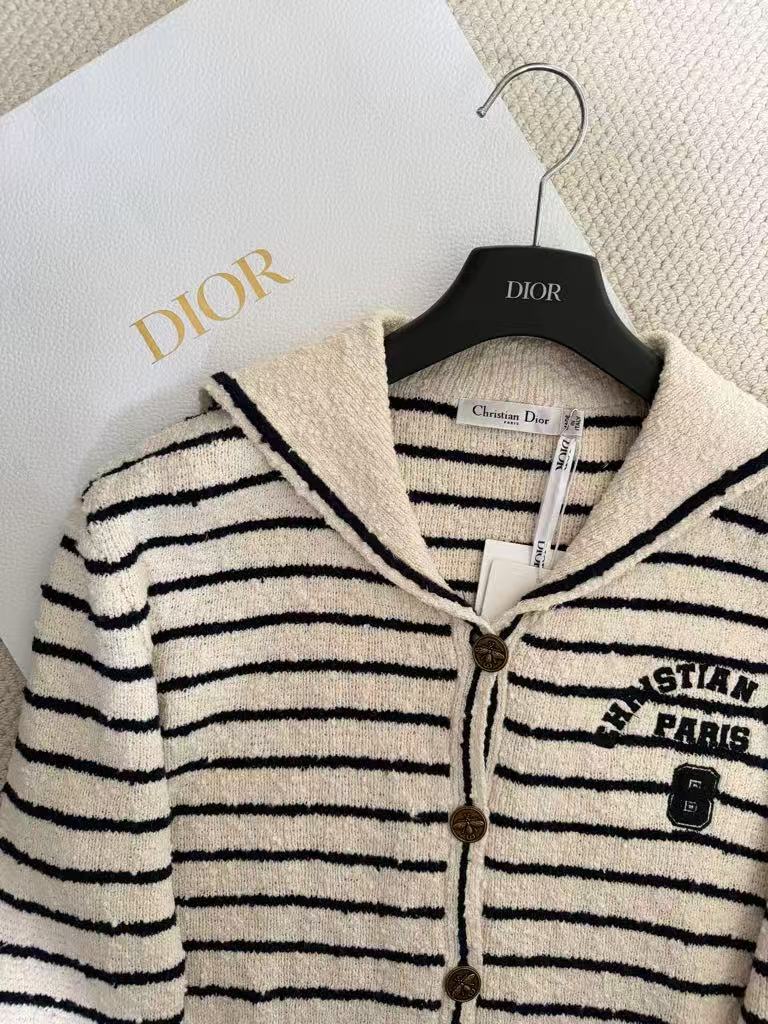 25FW New Collection Lapel Collar Striped Cardigan