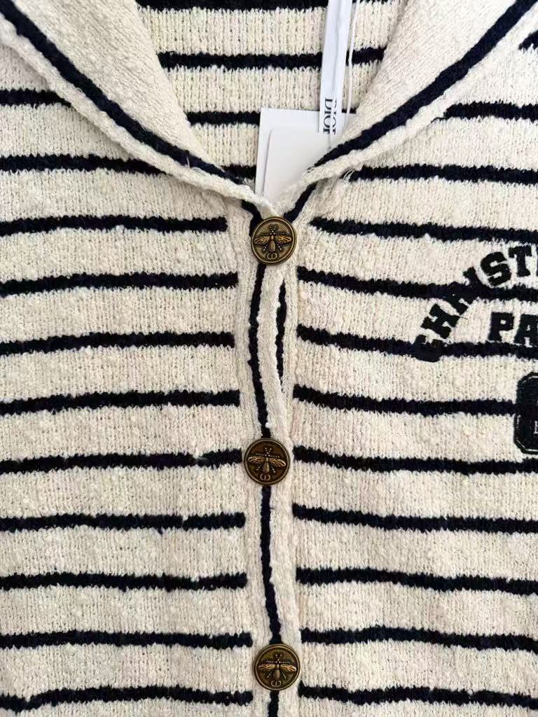 25FW New Collection Lapel Collar Striped Cardigan