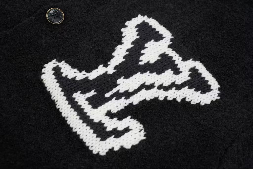 Intarsia knit baseball cardigan
