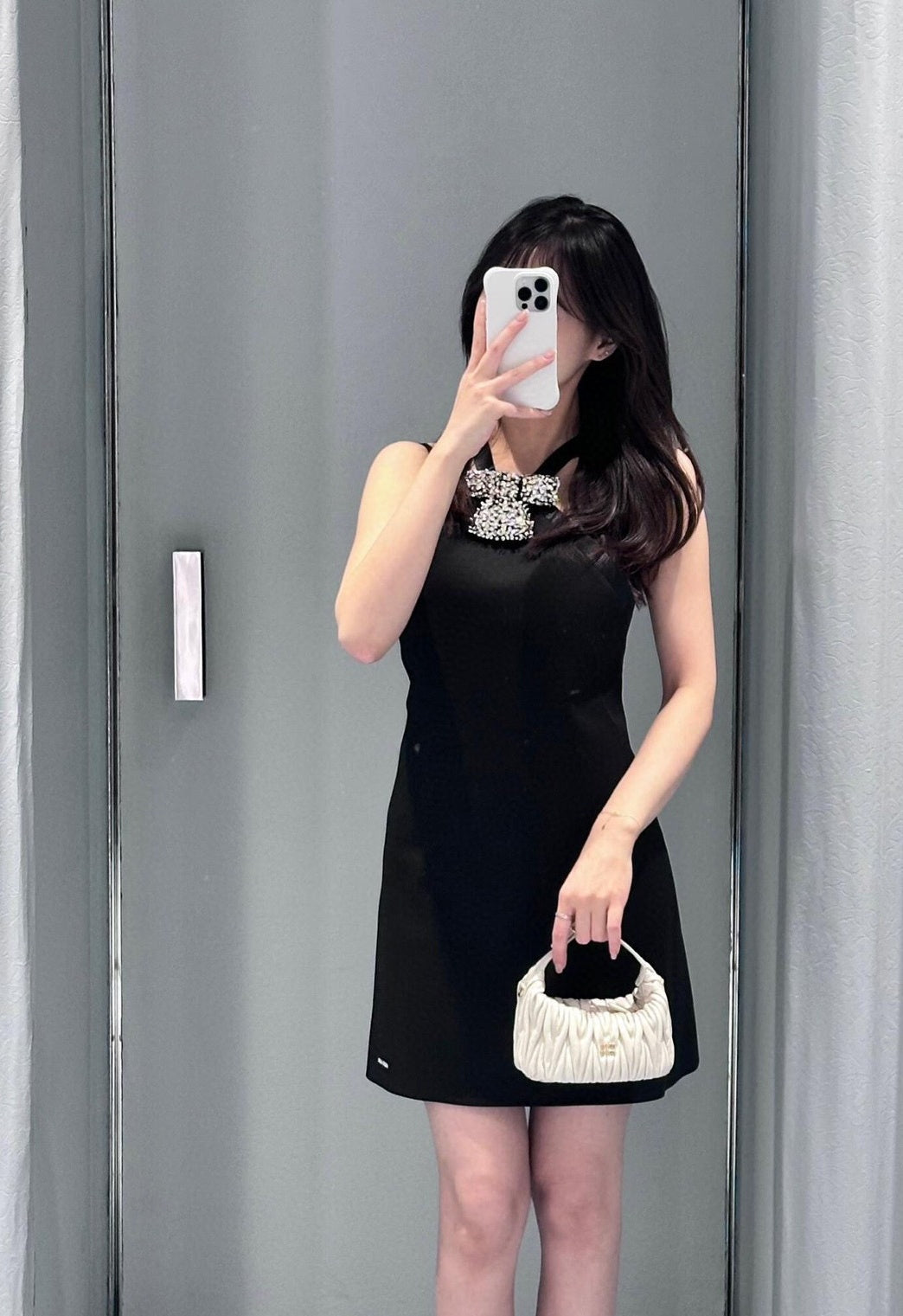 25Fw Autumn/Winter New Style Heavy-duty Bow Rhinestone Black Suspender Mini Dress