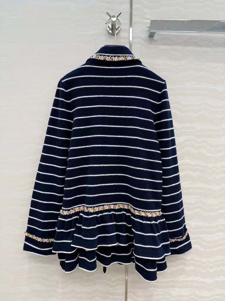 Navy blue striped knitted long cardigan