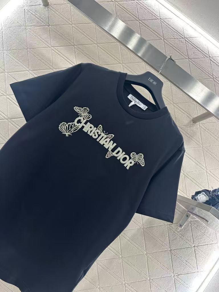 26NEW Embroidered Beaded Butterfly Logo Short Sleeve