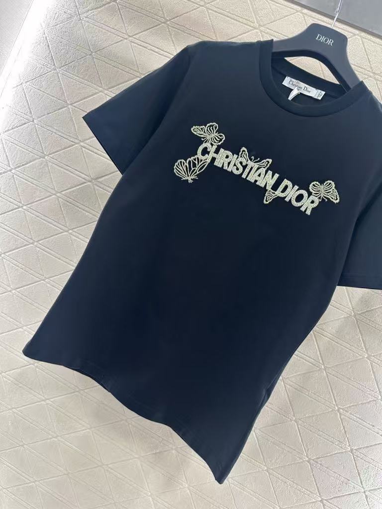 26NEW Embroidered Beaded Butterfly Logo Short Sleeve