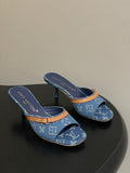26NEW Denim Kitten Heel Slippers