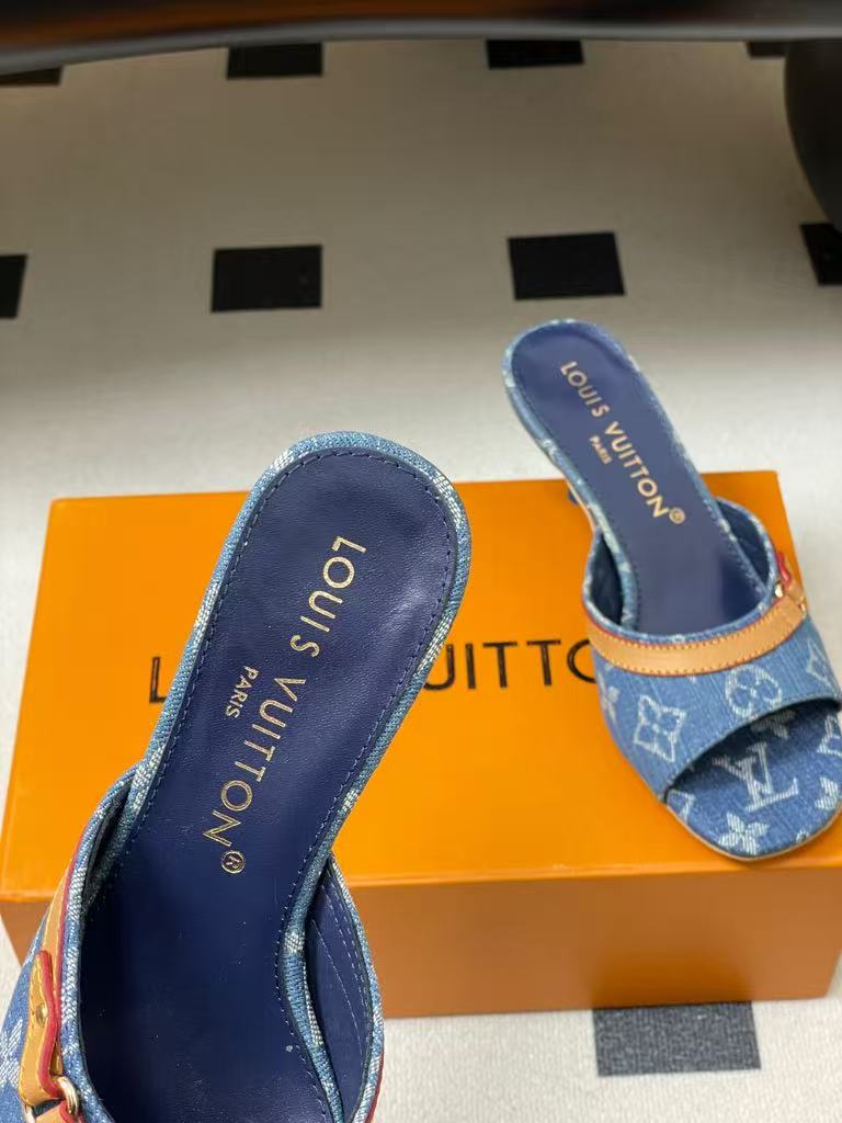 26NEW Denim Kitten Heel Slippers
