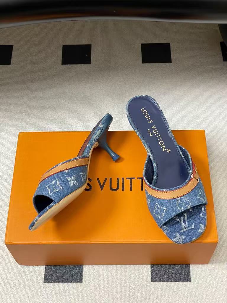 26NEW Denim Kitten Heel Slippers