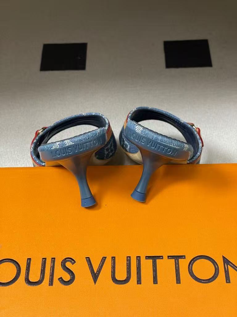 26NEW Denim Kitten Heel Slippers