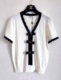wavy-edged bow short-sleeved shirt