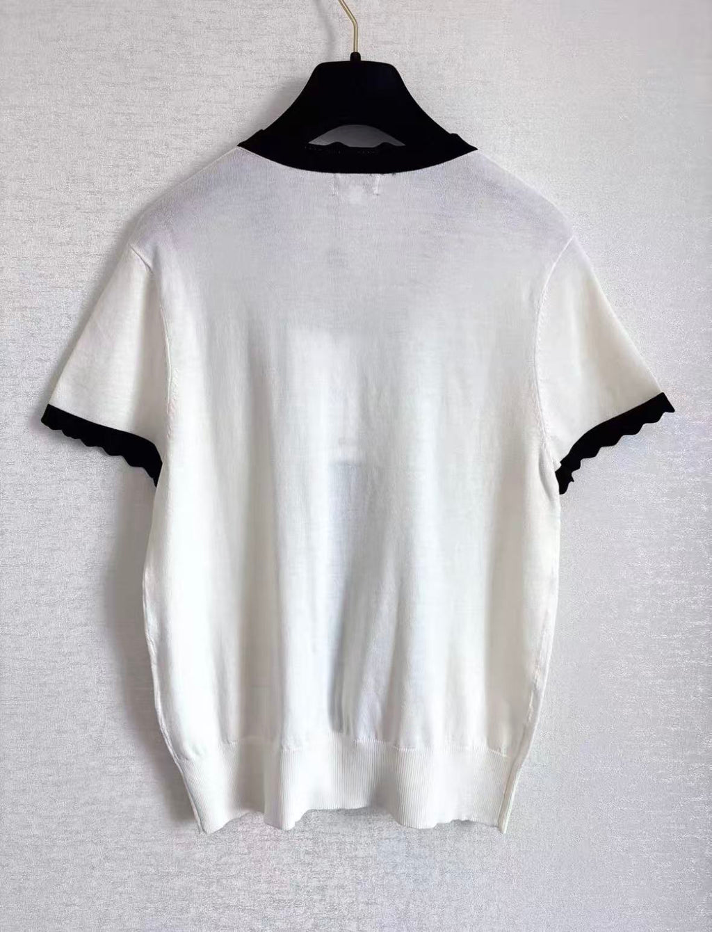 wavy-edged bow short-sleeved shirt