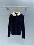 26 Early Spring New Arrival: Detachable Collar Design, Letter Logo, Color Block Jacquard, Simple Neckline with Lace Trim Decoration, Casual Knit Cardigan