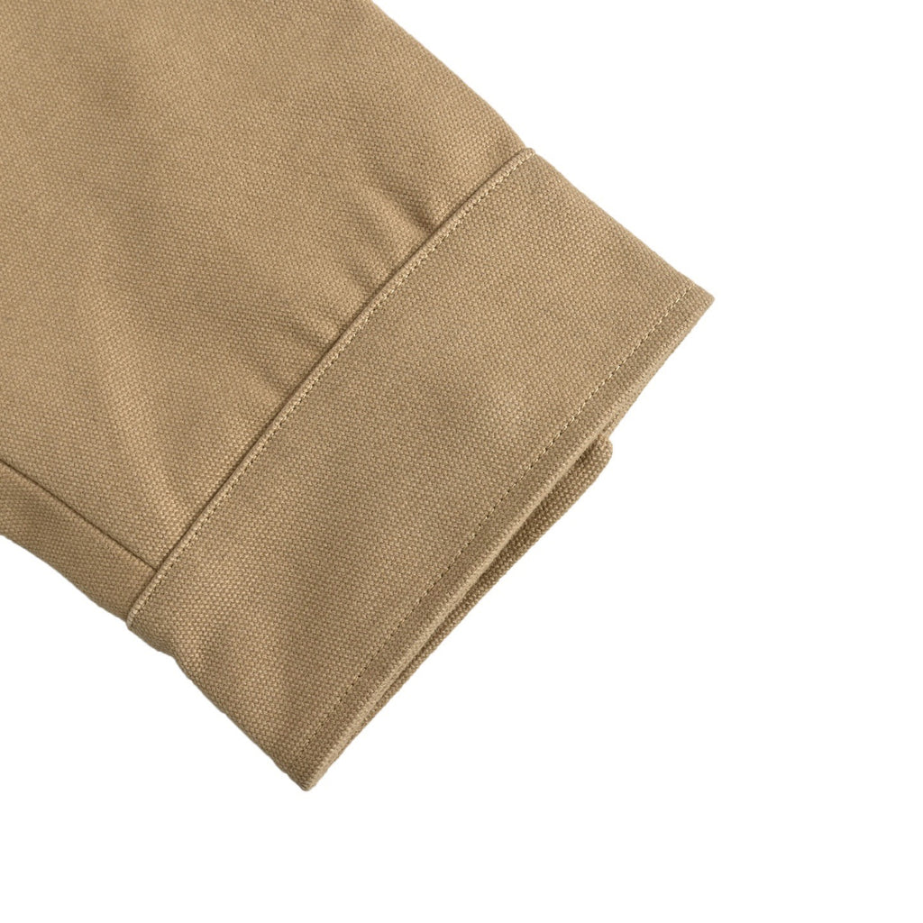 Khaki pocket cotton canvas workwear belted jacket