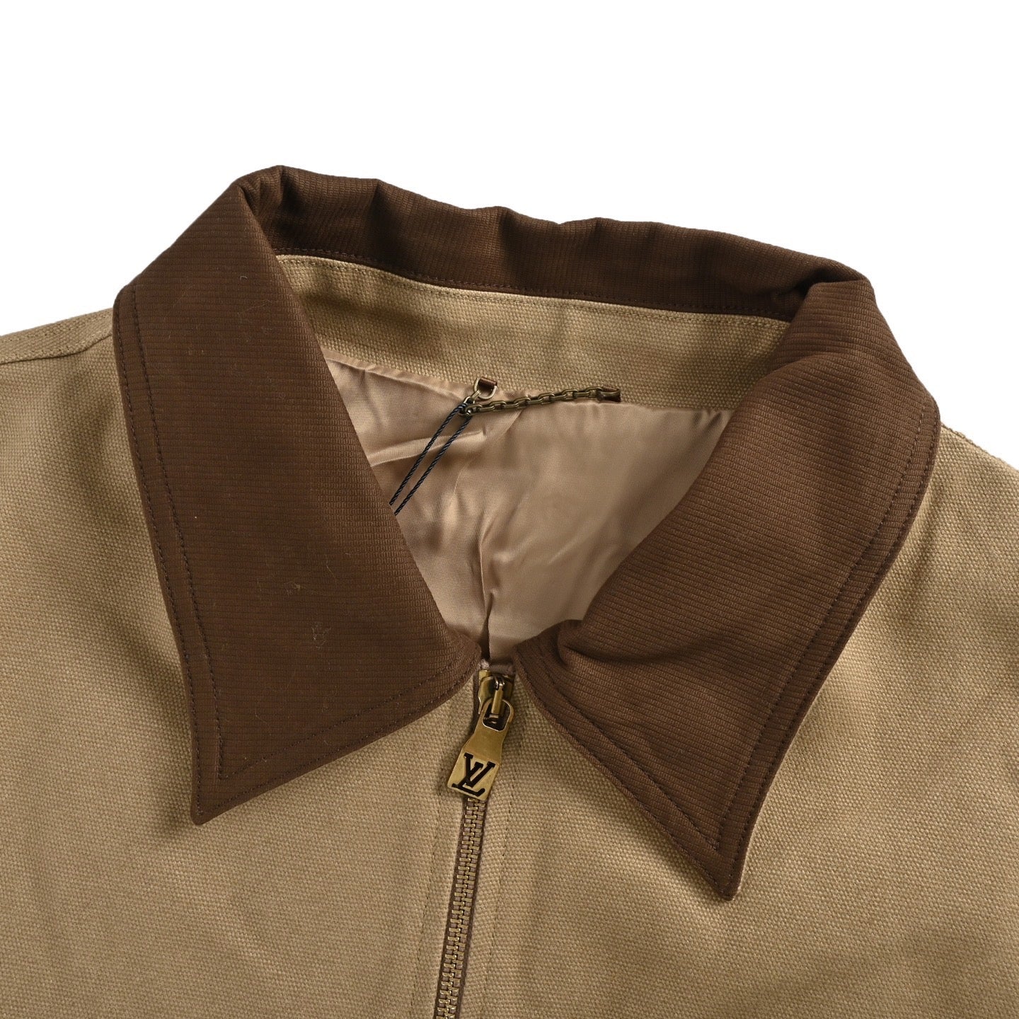 Khaki pocket cotton canvas workwear belted jacket