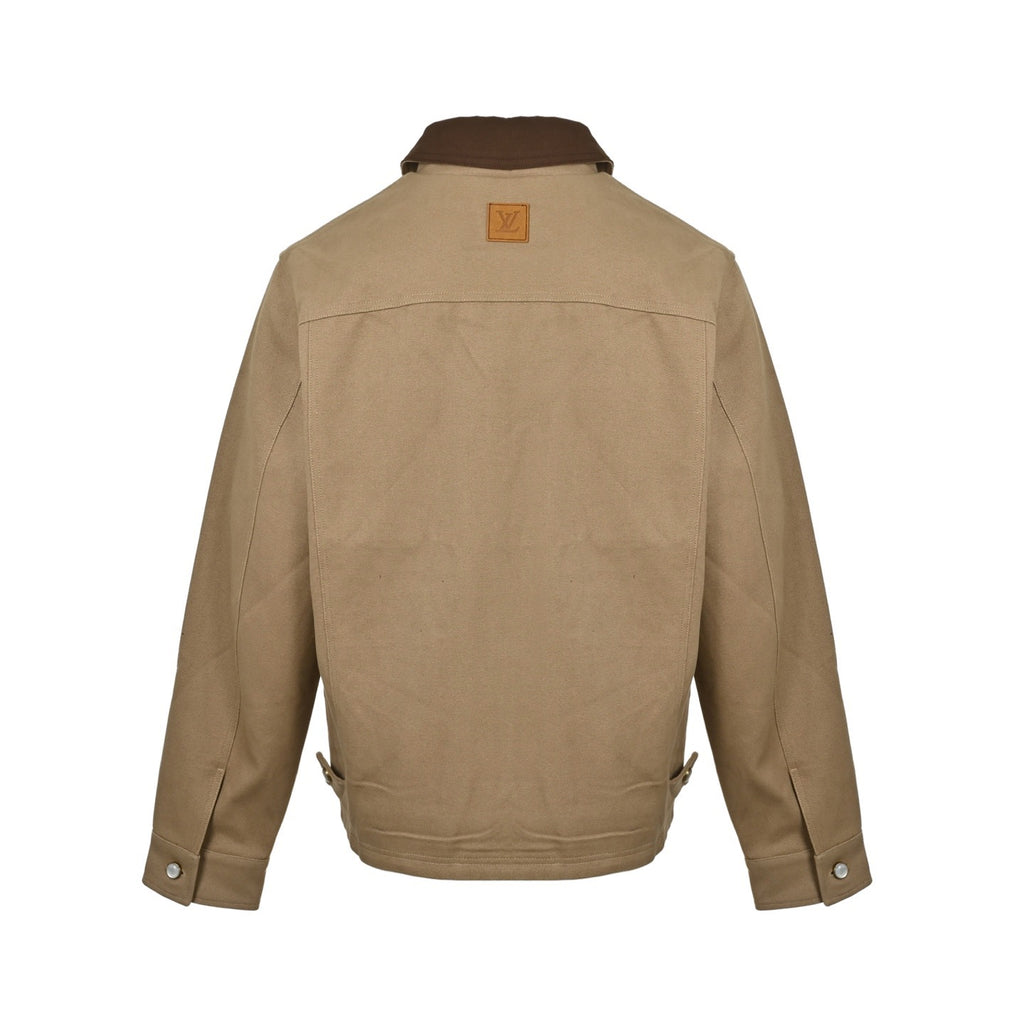 Khaki pocket cotton canvas workwear belted jacket