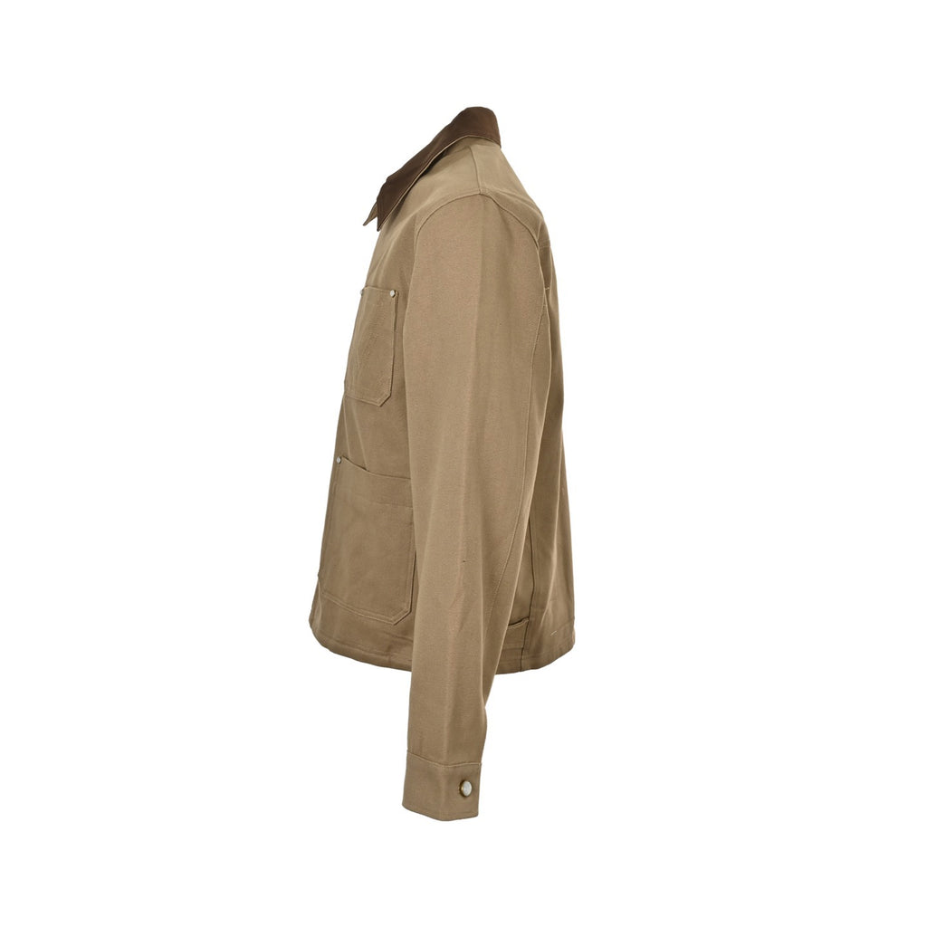 Khaki pocket cotton canvas workwear belted jacket
