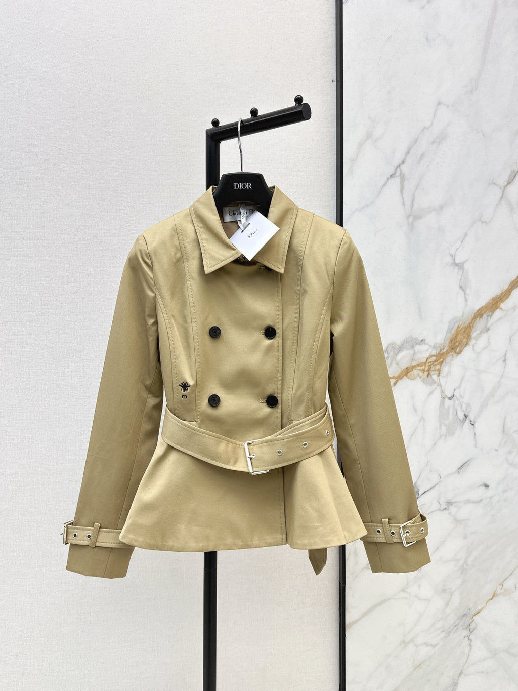 2026 Early Spring New Arrival: Short Trench Coat with Bee Embroidery