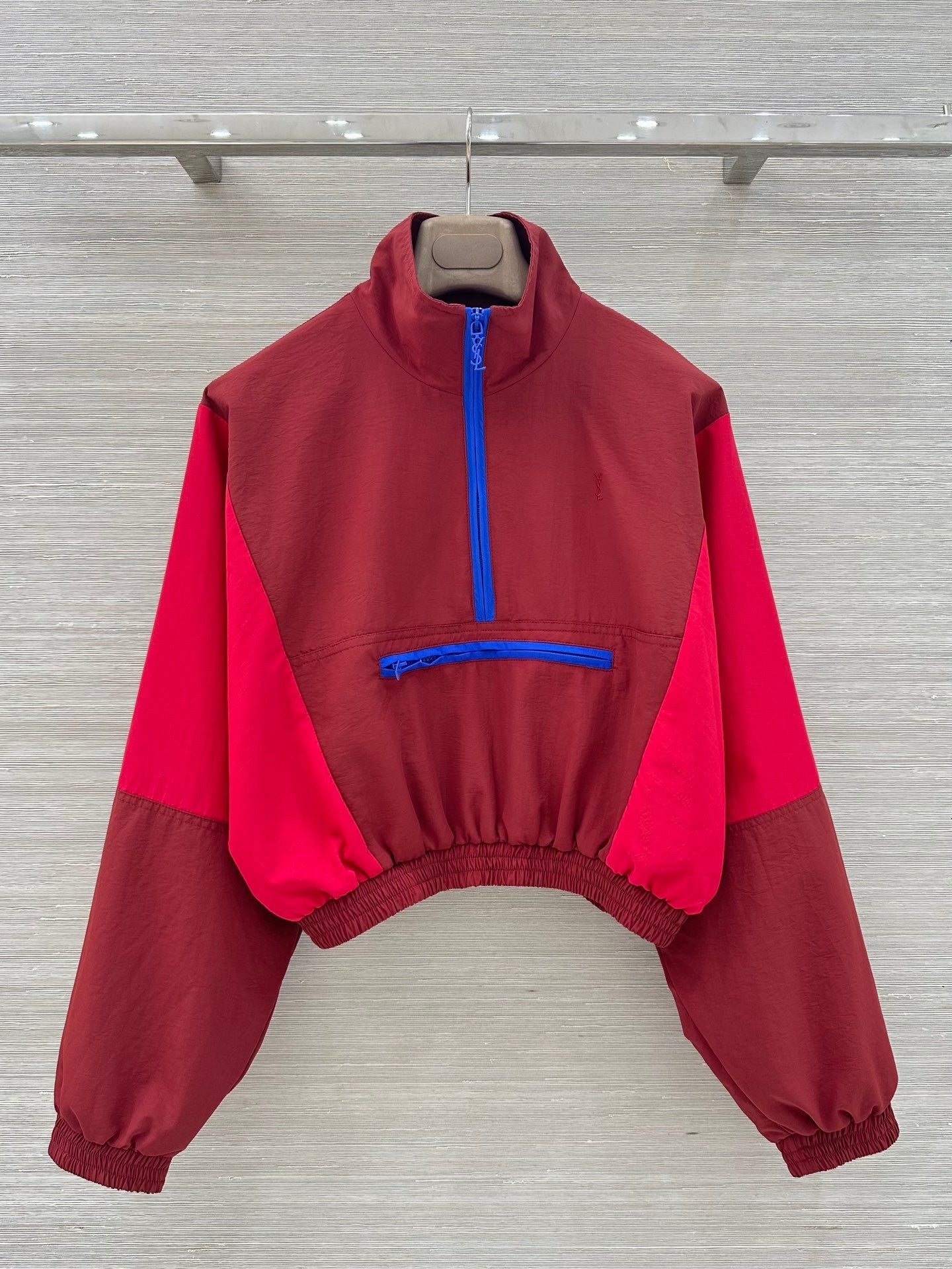 Burgundy Color-Blocked Half-Zip Stand Collar Windbreaker