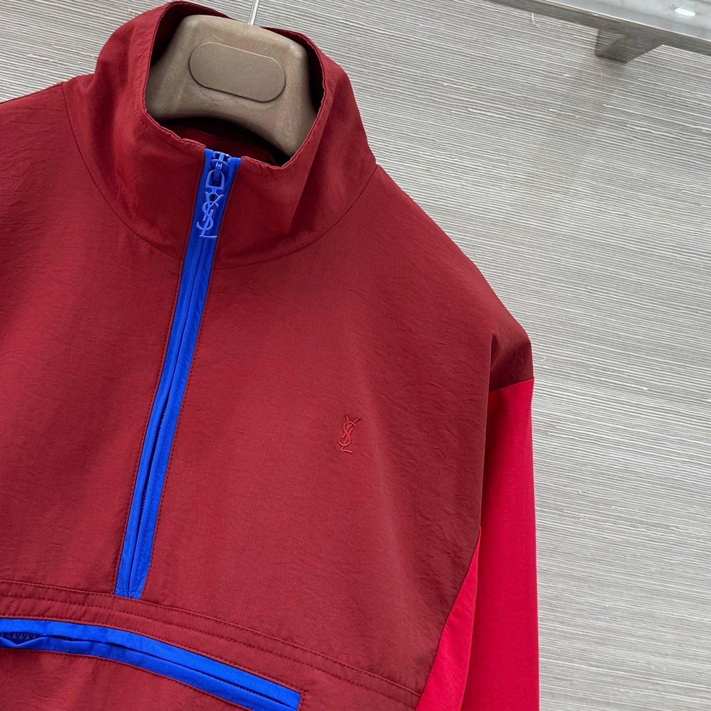 Burgundy Color-Blocked Half-Zip Stand Collar Windbreaker