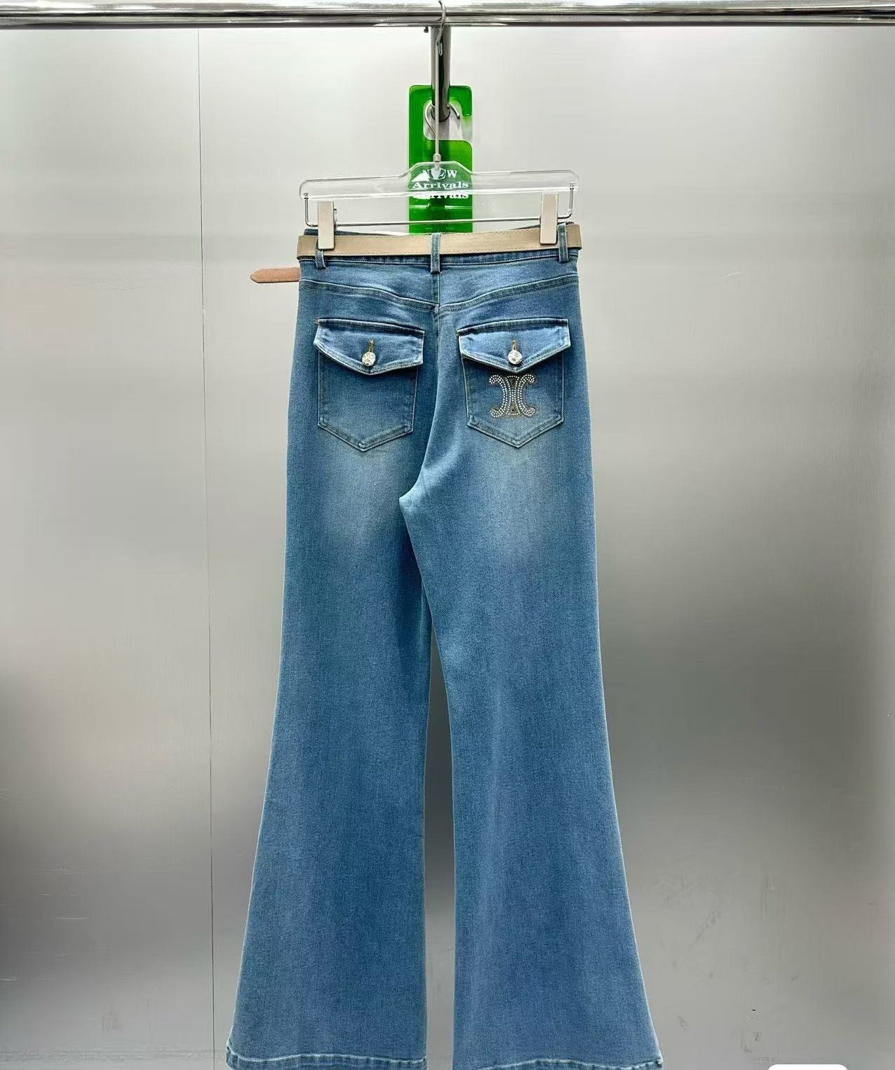 French Retro-Style Flared Trousers with Exquisite Embroidery and Pearl Button Accents