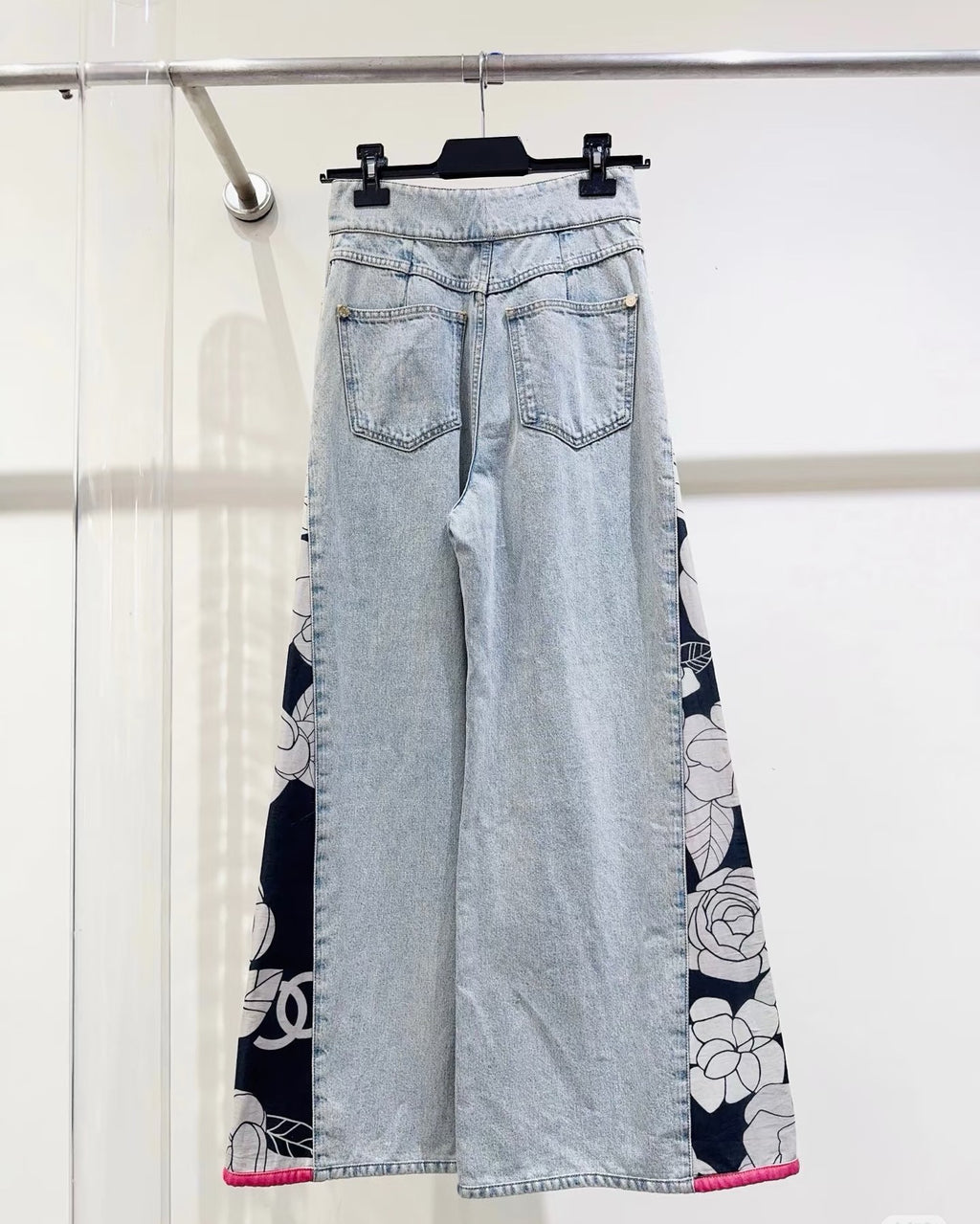 Paneled Wide-Leg Denim Pants