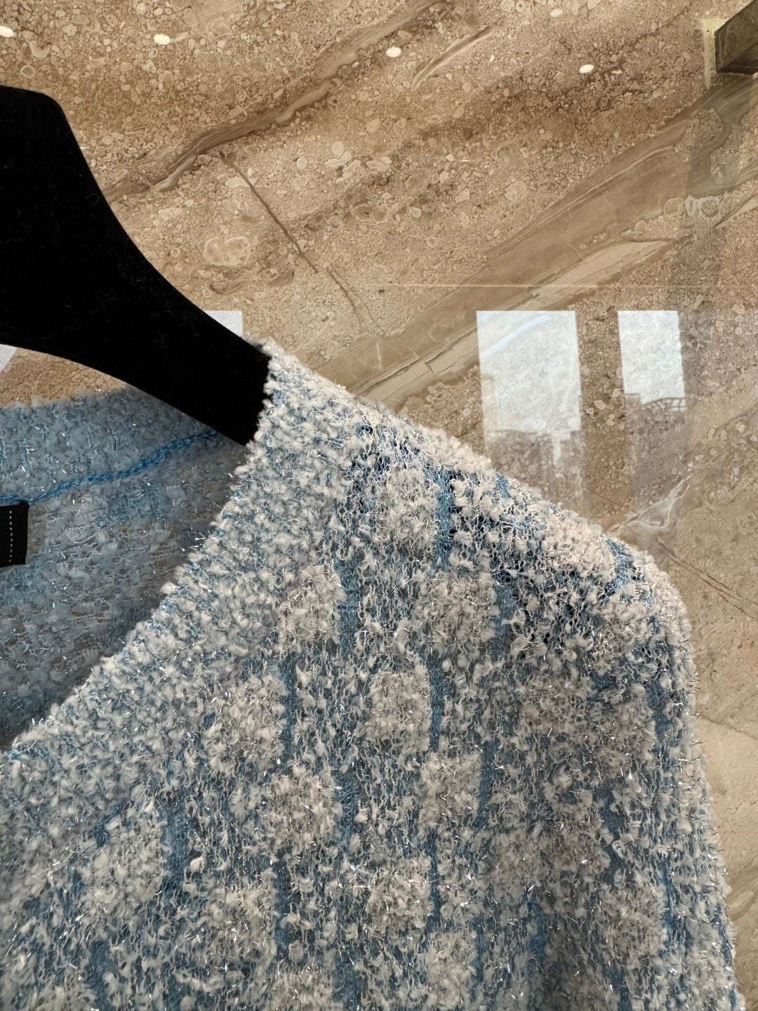 26C Spring/Summer Collection Blue Tweed Cardigan Classic Round Neck