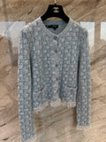 26C Spring/Summer Collection Blue Tweed Cardigan Classic Round Neck