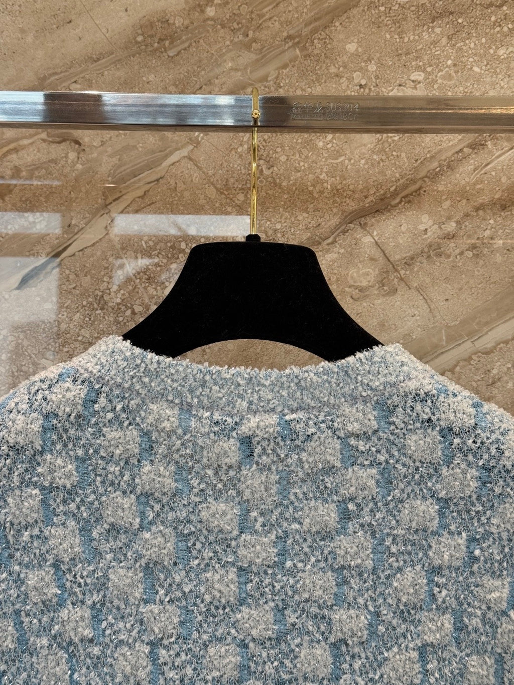 26C Spring/Summer Collection Blue Tweed Cardigan Classic Round Neck
