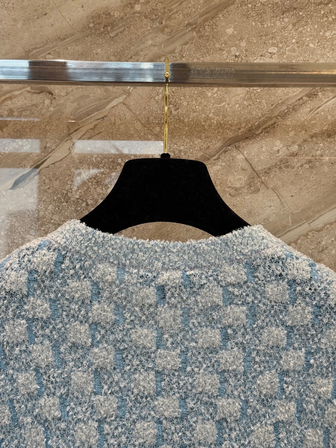 26C Spring/Summer Collection Blue Tweed Cardigan Classic Round Neck