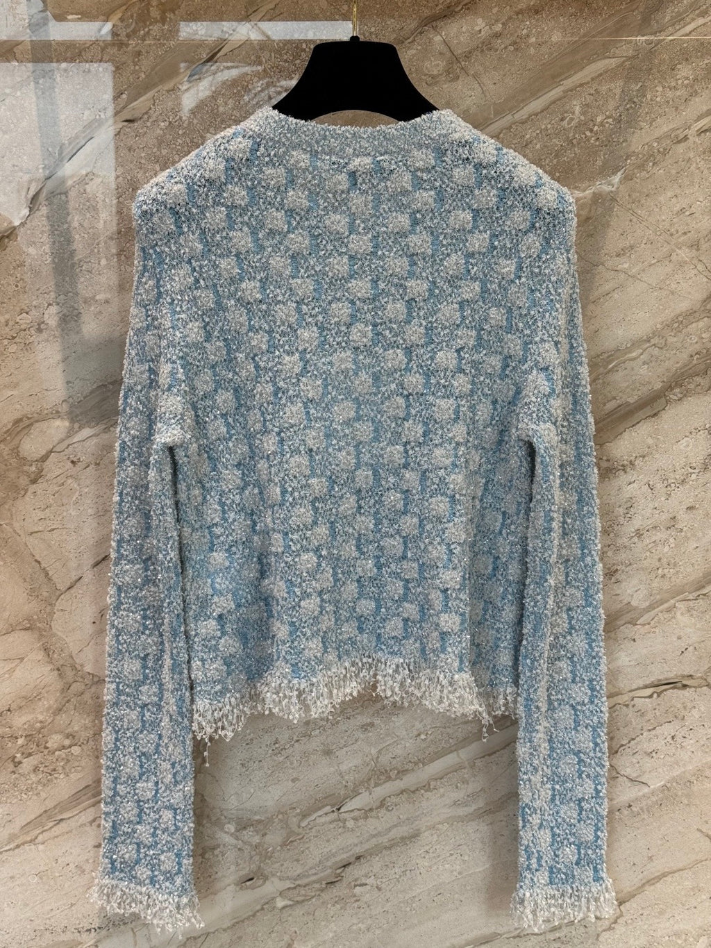 26C Spring/Summer Collection Blue Tweed Cardigan Classic Round Neck