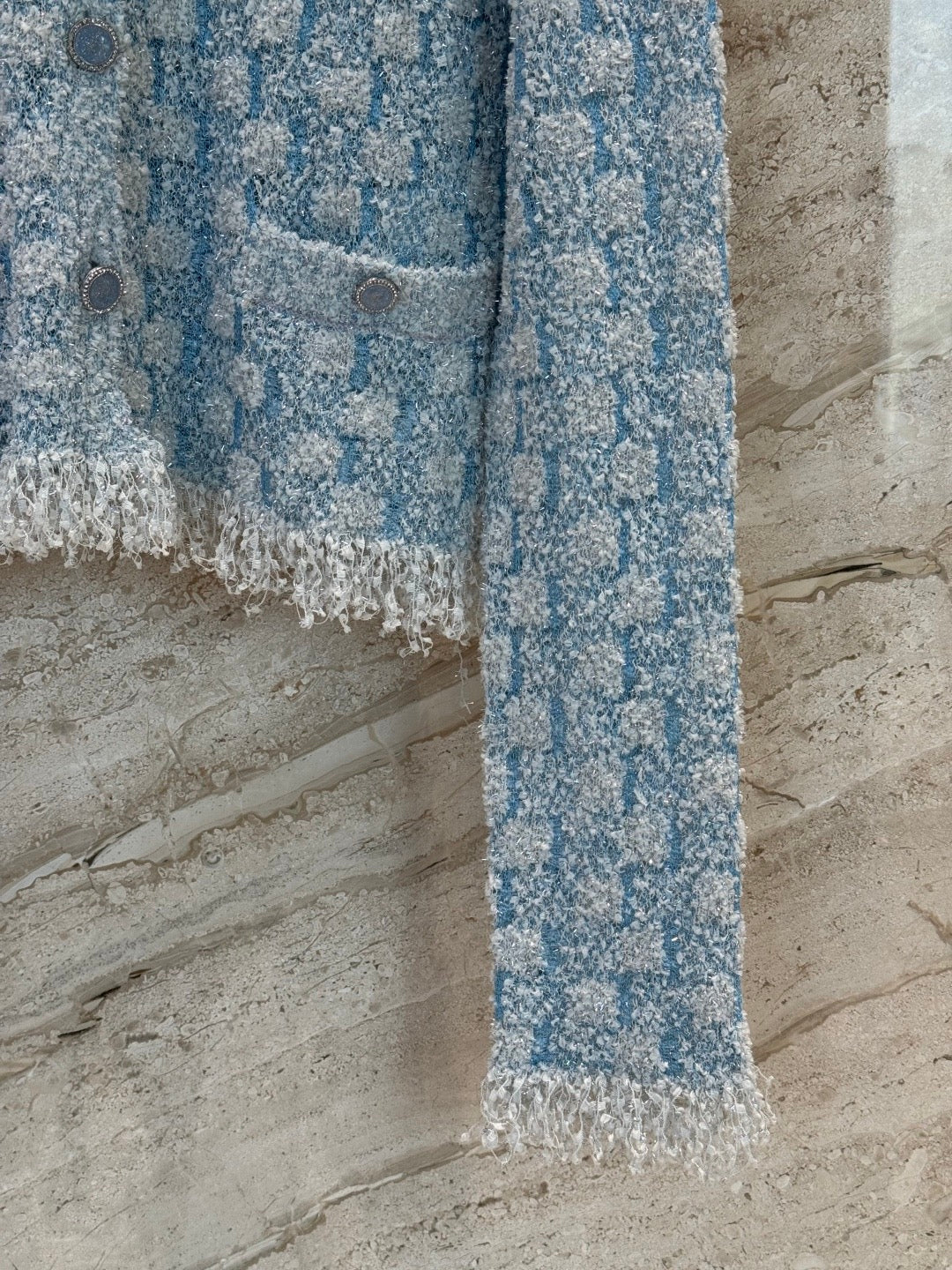 26C Spring/Summer Collection Blue Tweed Cardigan Classic Round Neck