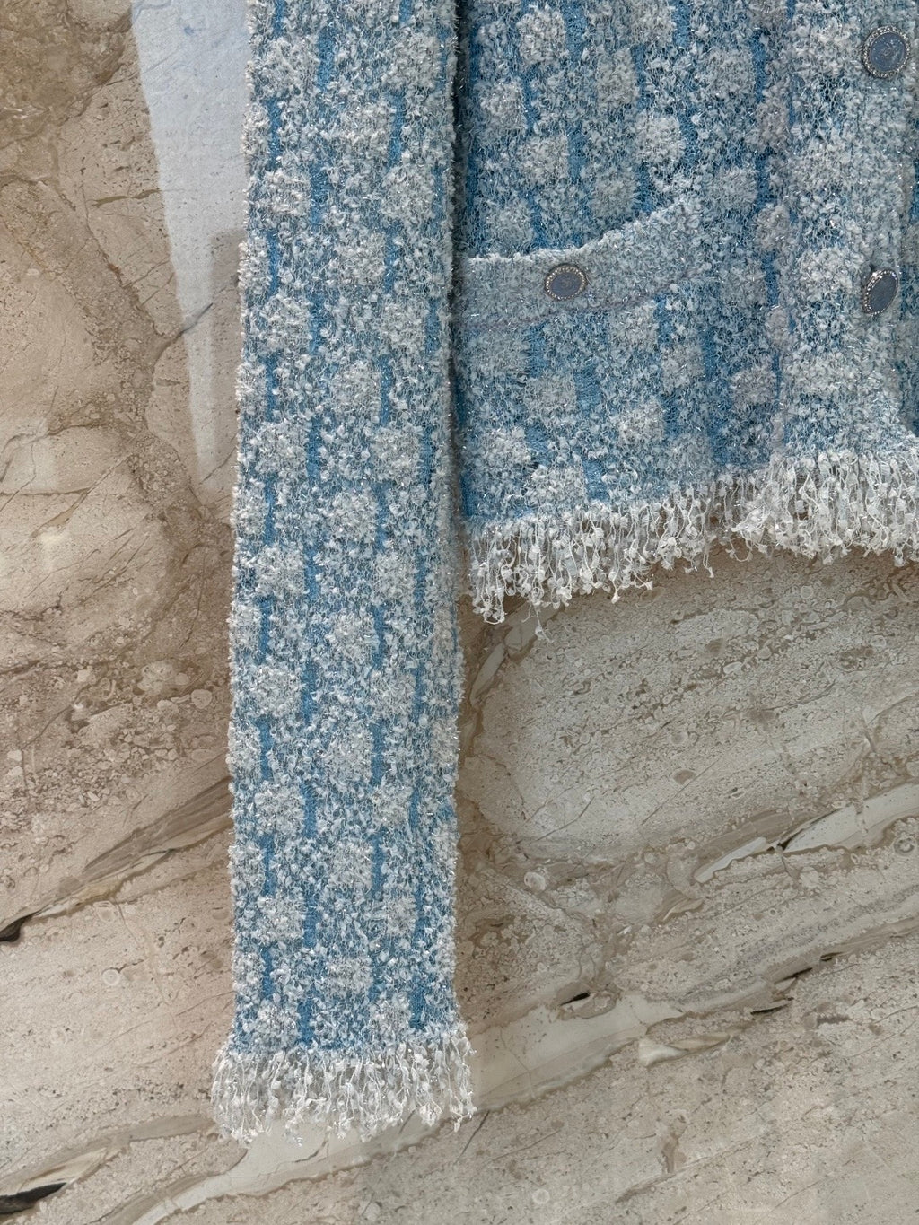 26C Spring/Summer Collection Blue Tweed Cardigan Classic Round Neck