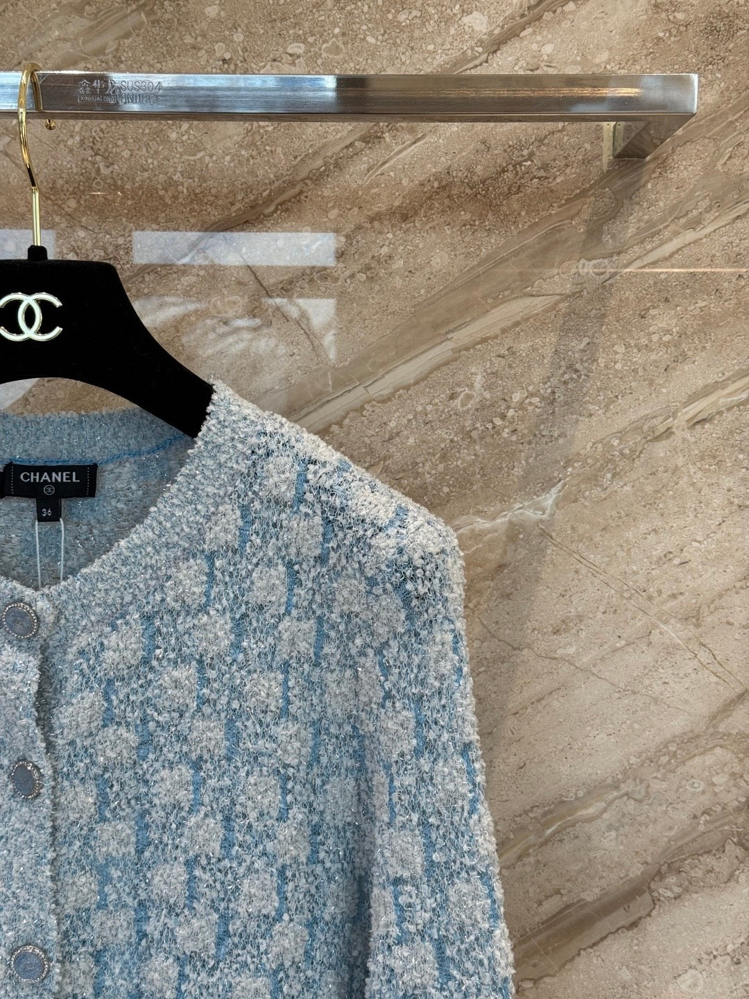 26C Spring/Summer Collection Blue Tweed Cardigan Classic Round Neck