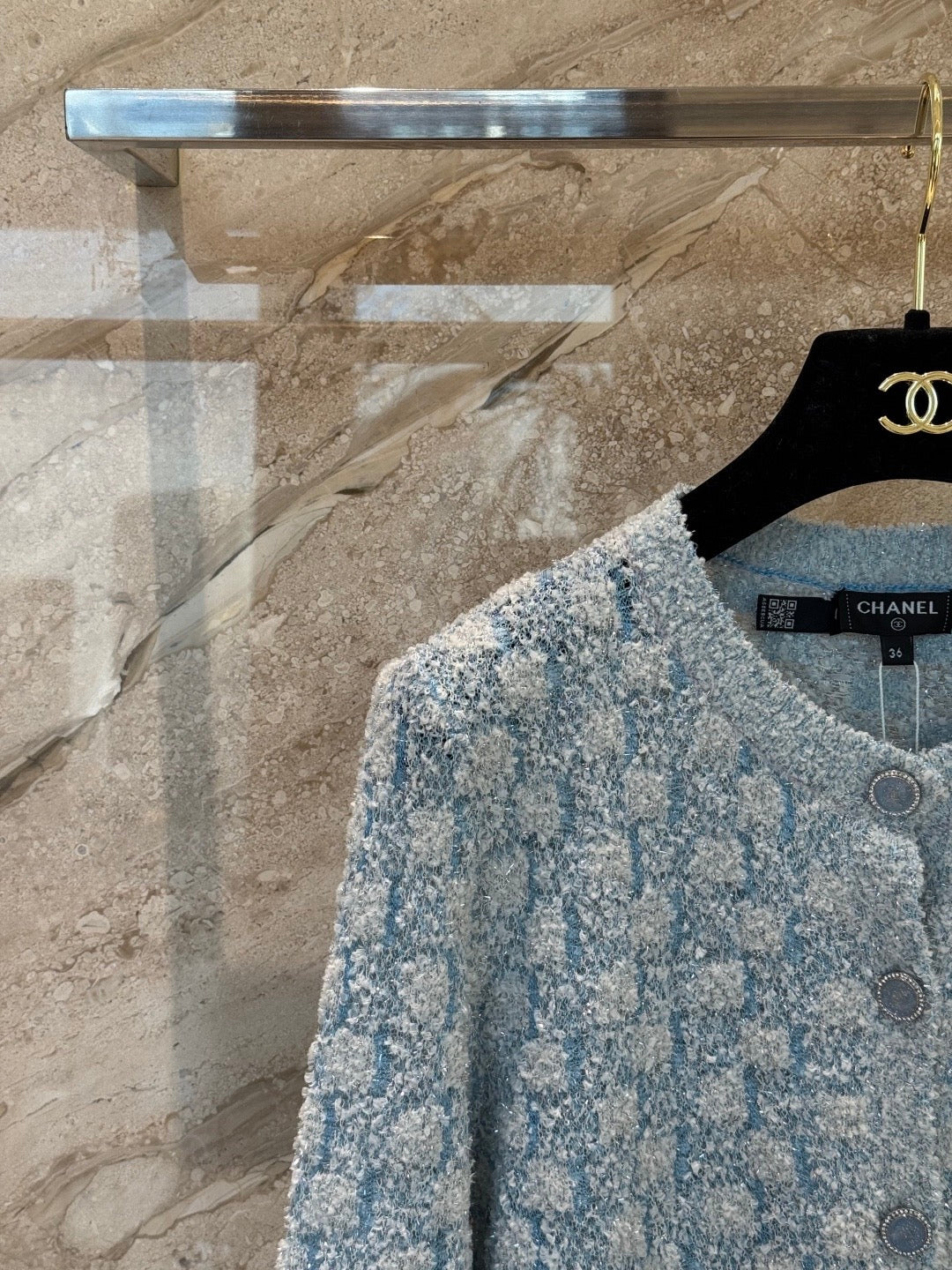 26C Spring/Summer Collection Blue Tweed Cardigan Classic Round Neck