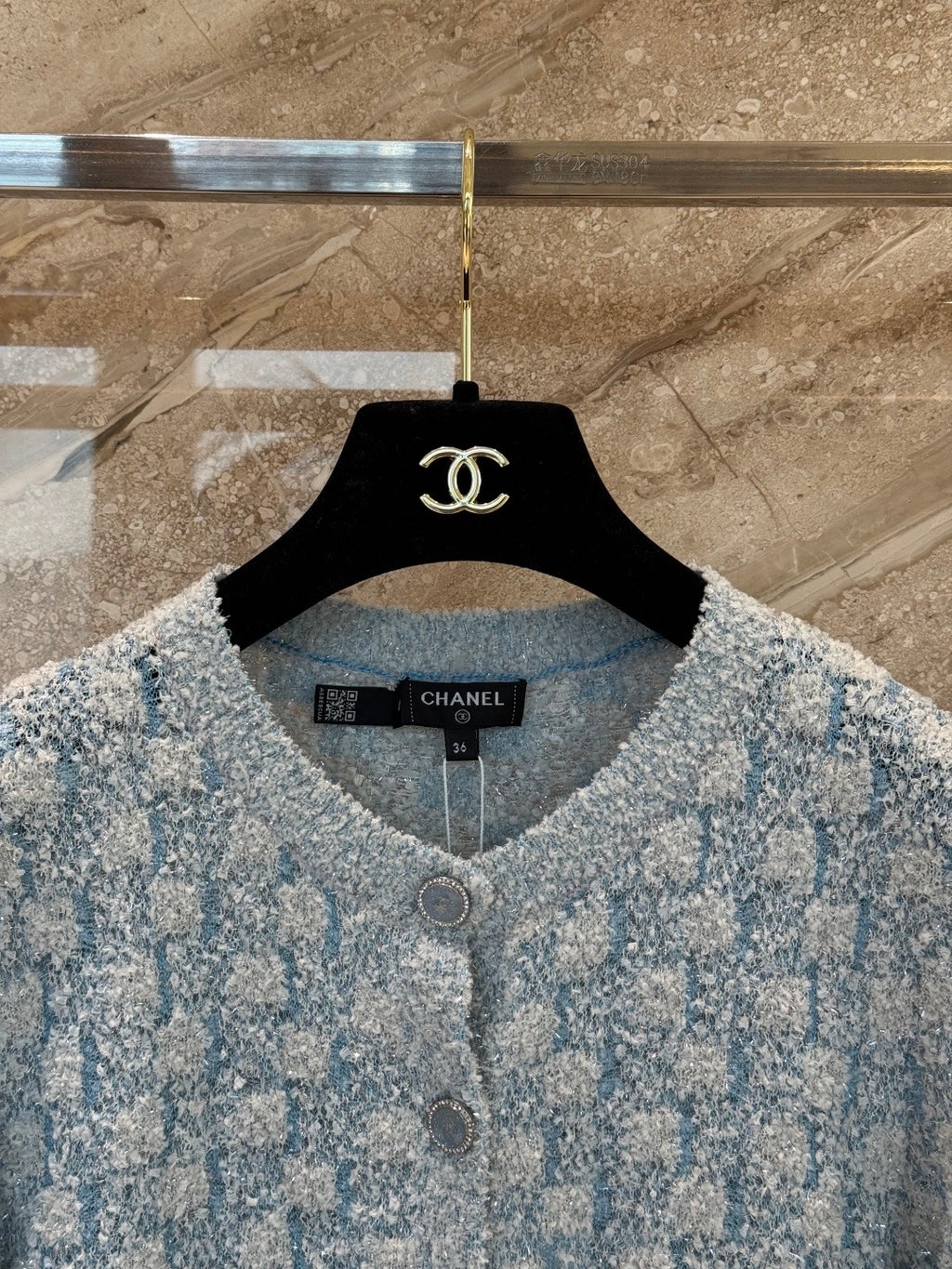 26C Spring/Summer Collection Blue Tweed Cardigan Classic Round Neck