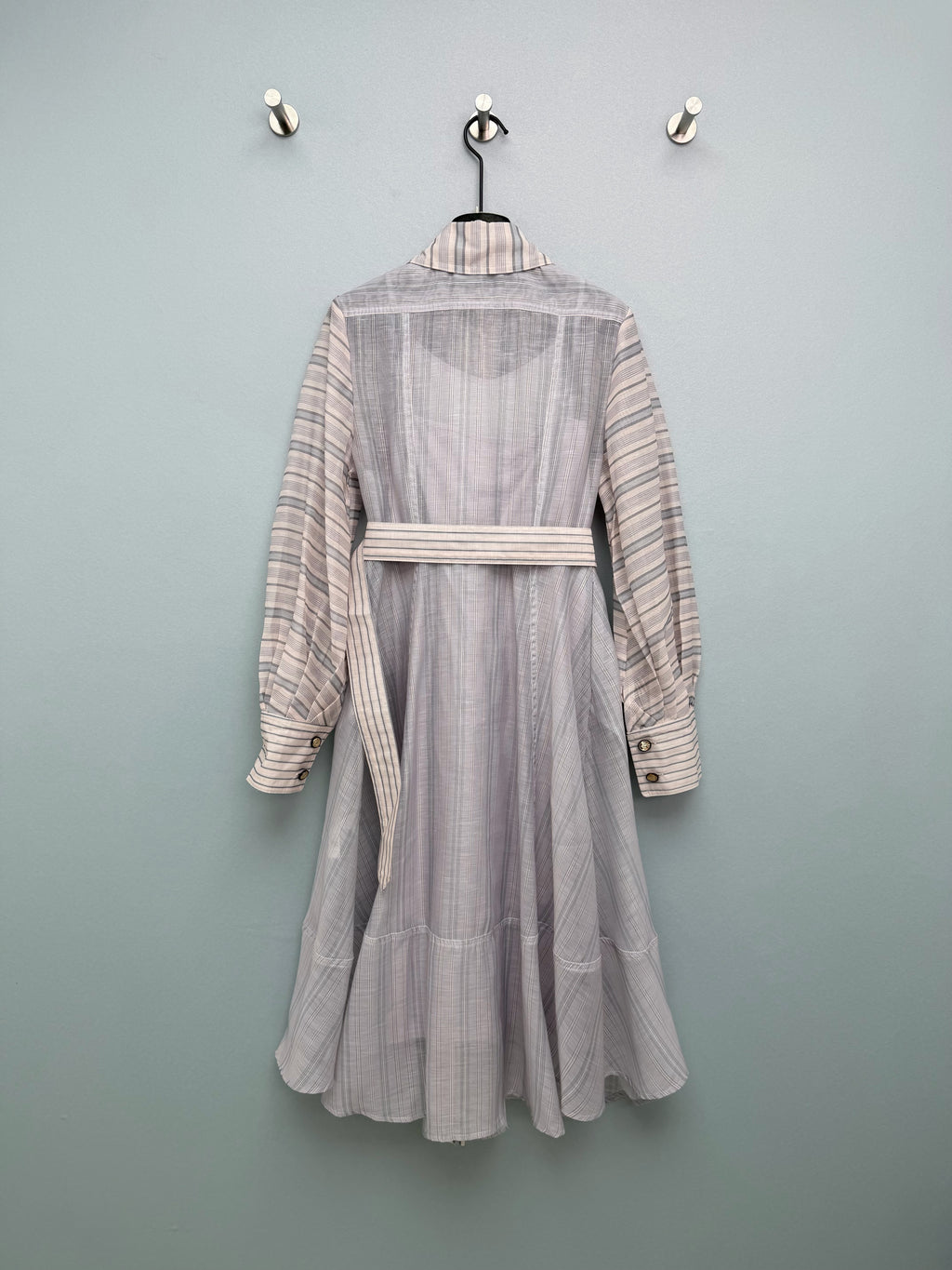 New 2026 Collection: Grey-Toned Striped Shirt Dress — Featuring a Classic Shirt Collar and Dual-Pocket Design