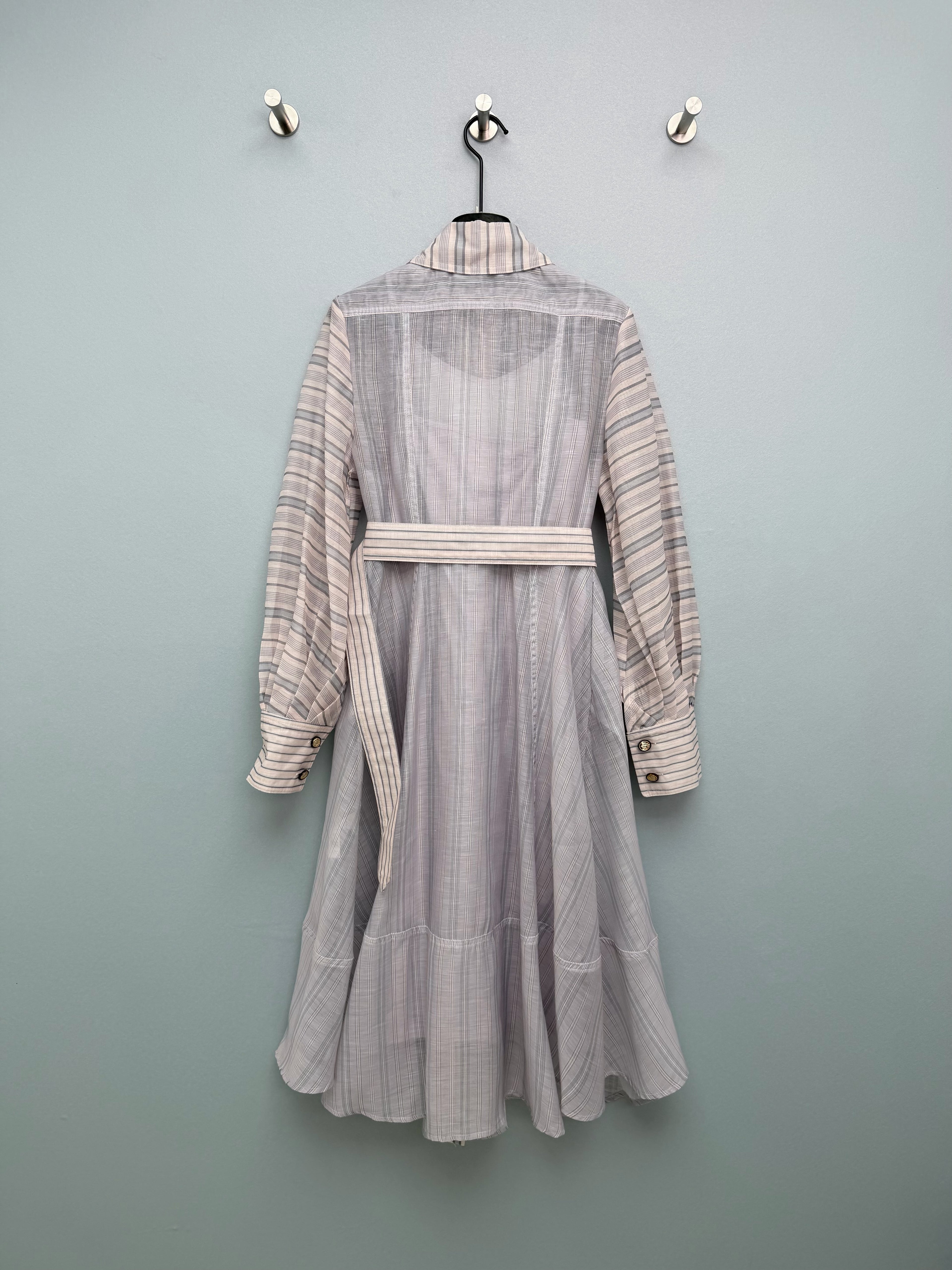 New 2026 Collection: Grey-Toned Striped Shirt Dress — Featuring a Classic Shirt Collar and Dual-Pocket Design